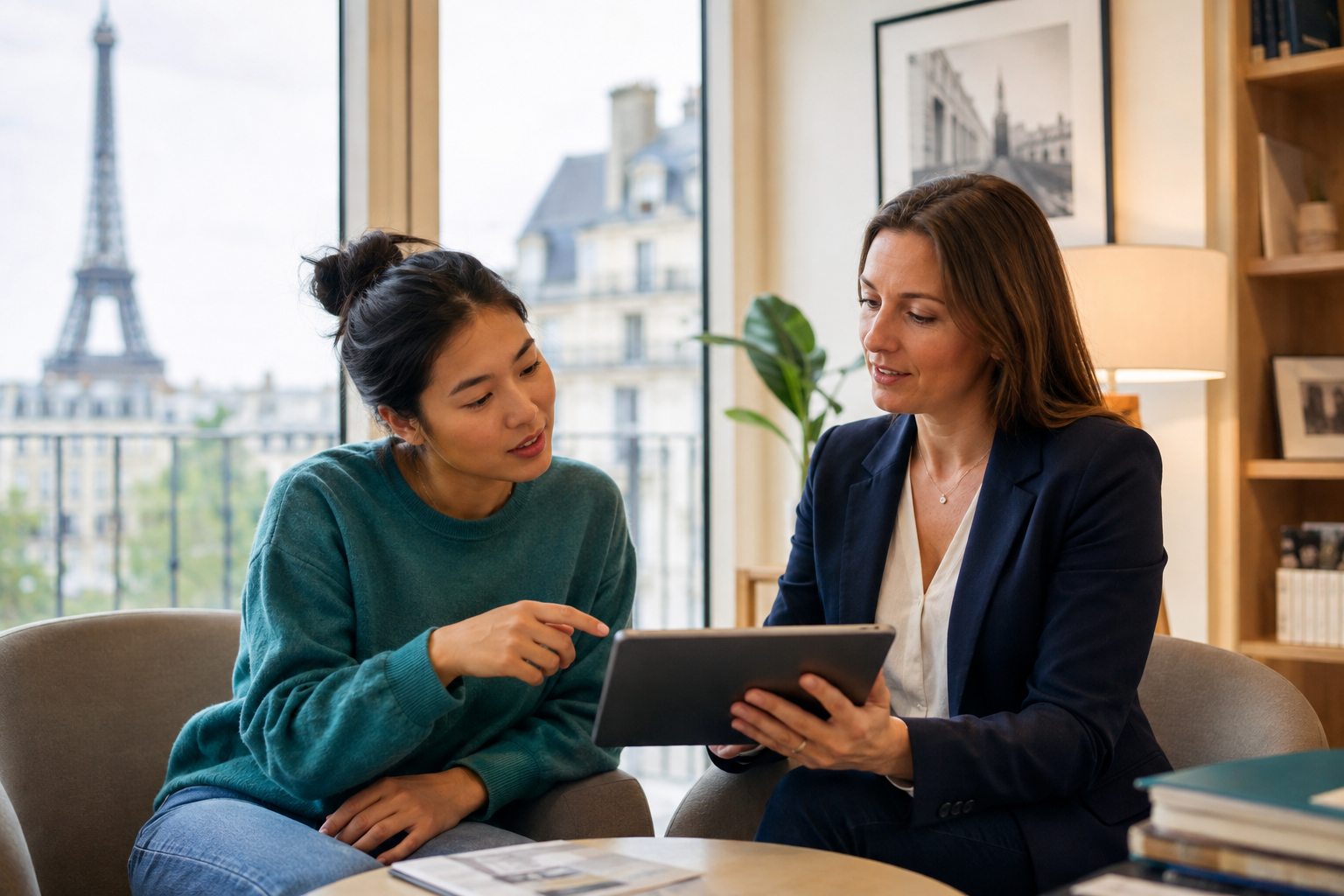 Étudiante échangeant avec une conseillère sur son dossier logement