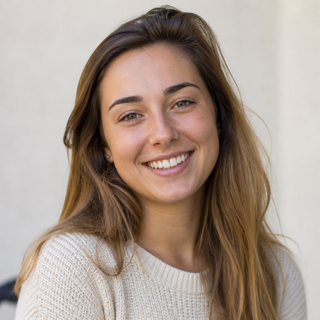 Étudiante souriante, accompagnée par Student Room France